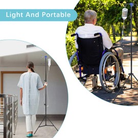 IV Intravenous Foldable Pole Stand, Portable Collapsible IV Pole Stand 4 Hook 3 Leg, IV Poles with 4 Hanging nets for Wheelchair Infusion Stand for Hospitals Clinics Wheelchairs and Beds (Black)