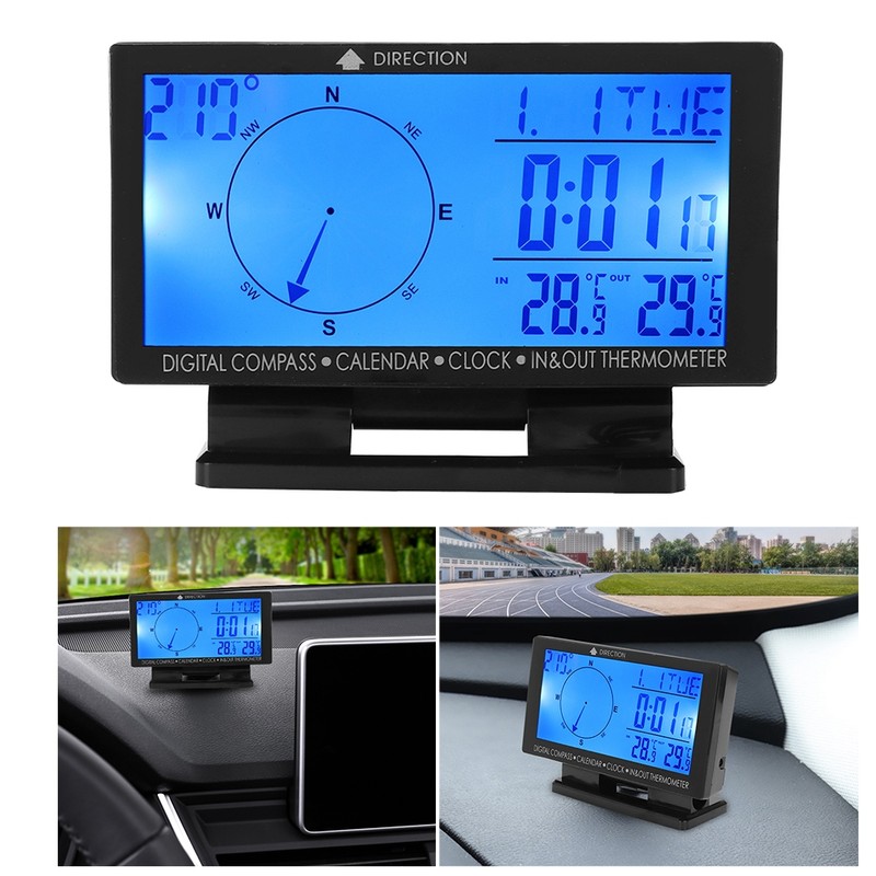 CD60 Multifunctional Digital Car Automobile Thermometer Gauge with Time Navigation