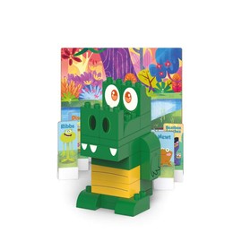 BiOBUDDi BB-0150 Swampies Gator Biological Building Blocks for Plug-In, Compatible with Other Brands, Made of Organic Plastic, 41 Clamping Blocks, Game Background and Cardboard Toy Figures