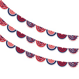 4th of July Banner Decorations, Independence Day Banner Garland, 3 Pack 0.19FT Patriotic Pleated Fan Flag Banner, USA Hanging Bunting Banner, American Flag Garland Decorations for Memorial Day