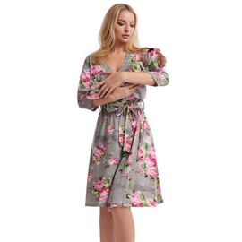 Galabloomer Maternity Robe and Baby Receiving Blanket, Matching Mommy Labor Delivery Robe and Swaddle Set Gray