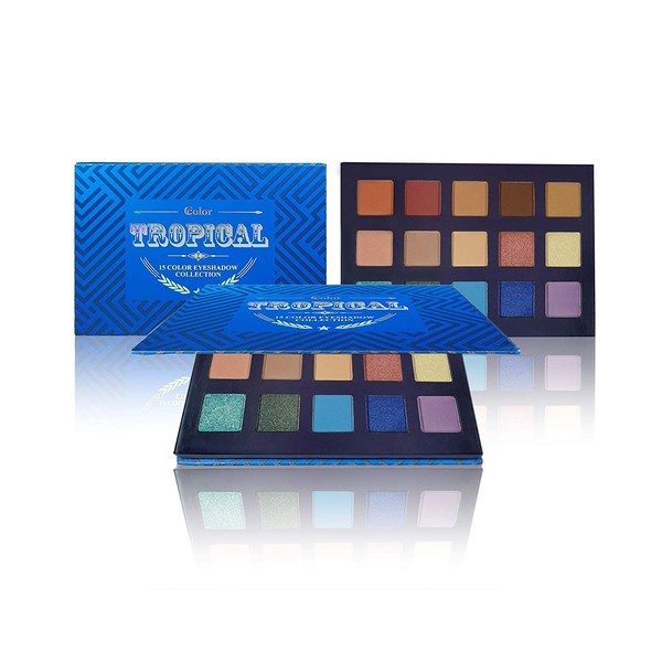 Ccolor Tropical 15 Color Eyeshadow Palette - Highly Pigmented - Professional Formulation - Bright Blue Colors - Makeup Palette