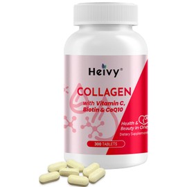Heivy Multi Collagen Peptides 300 Tablets, Vitamin C, Biotin & CoQ10, Hydrolyzed Collagen for Women & Men, Supports Hair, Skin, Nails Joint & Bone Health, Gluten-Free, Non-GMO