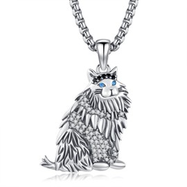 TANGPOET Ragdoll Cat Necklace for Women Sterling Silver Kitty Cat Pendant Necklace Jewelry Gifts for Cat Lovers with 20"+2" Chain