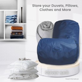 Hoesh UK Navy Double Duvet Storage Bag - Breathable Cotton Under Bed Blanket, Comforter & Quilt Holder Organizer - Zippered Underbed Duvet Holder for Bedding