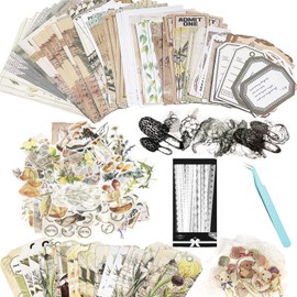 Carreuty 290pcs Aesthetic Scrapbooking Stickers Paper Pack, DIY Decorative Paper Plant Animal Supplies Stickers Paper Kit for Scrapbook Supplies Journal Kit (Fantasy Forest Life)