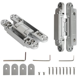 AnvFlik 2-Pack 7 inch Silver Hidden Door Hinges,Heavy Duty Zinc Alloy Concealed Hinges, Invisible 180 Degree Swing Hinge, 3 Way Adjustable Butt Hinge