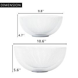 IBWell Metal Wire Woven Fruit Storage Bowl Basket for Kitchen, Large Black Mesh Fruit Stand, for Apple, Pineapple, Banana, Orange, Lemon, Pear, Strawberry, Watermelon (White, Normal & Large)