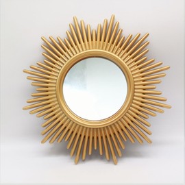 MCCXXII Gold Mirrors for Wall Pack of 1. Round Mirrors.12 Pointed Star Shape.Decorative Mirrors.Wall Mirrors for Decor Home Decor.Plastic Frames.Glass Mirrors.Sun Gold Color.