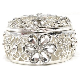 CB Accessories Wedding Unity Coins - Arras de Boda - Round Shaped Flower Box with Decorative Rhinestone Crystals 16 (Silver)