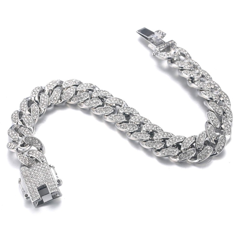 HALUKAKAH Diamond Cuban Link Chain for Kid,14MM Boy's Platinum White