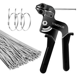 TOMSHUB TOMSHUB Stainless Steel Cable Tie Gun with 100 Pcs 11.8 inch Metal Zip Ties Tool, Heavy Duty Self-locking Cable Tie Gun Kit for Fastening and Cutting Fence Exhaust Pipe Outdoor