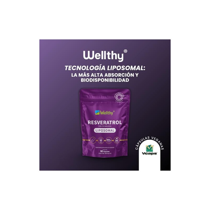 Wellthy Resveratrol Liposomal 90 Cápsulas. Entrega Optimizada, La Mas Alta