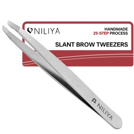 NILIYA Tweezers for Women Facial Hair, Precision Slant Eyebrow Tweezers, Sharp Plucker for Remove Hair and Blackhead, With Travel Case (Silver)