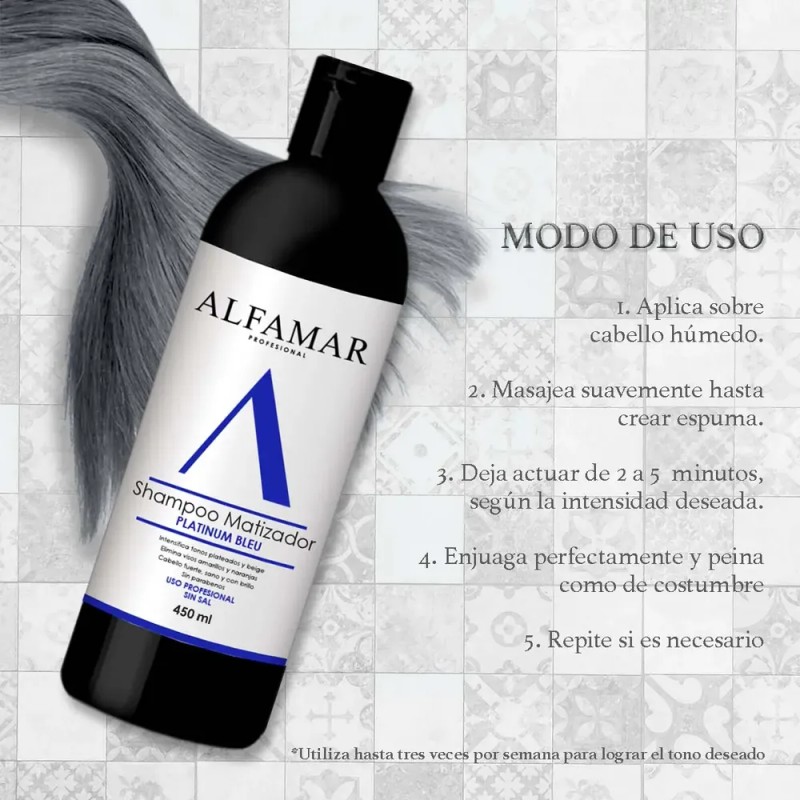 Shampoo Matizador Bleu Alfamar Intensifica Plata Rubio Beige