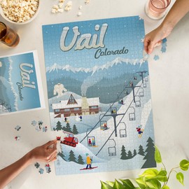 Vail, Colorado, Retro Ski Resort (1000 Piece Puzzle, Challenging Jigsaw Puzzle for Adults, Made in USA)