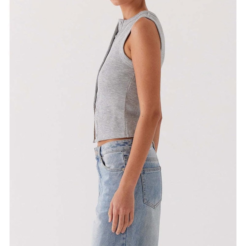 Women's Button Down Tank Top Sleeveless Ribbed Knit Cropped Vest