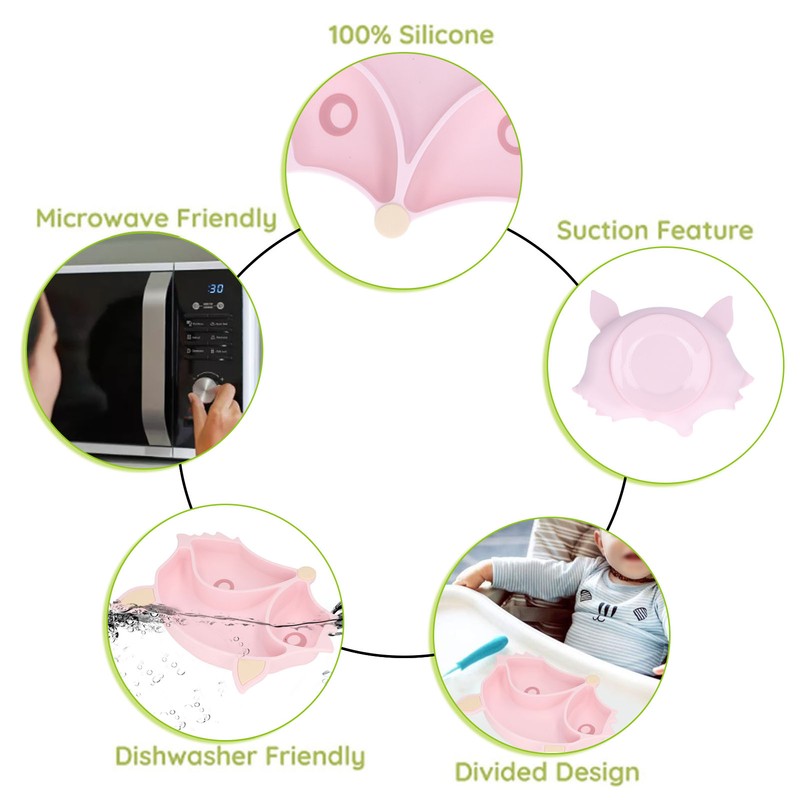 Baby Suction Plate Cute Fox Shape Non Toxic Safe 3