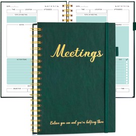 JUBTIC Meeting Notebook for Work with Action Items - Project Planner,Spiral Meeting Planner Meeting Notes Notebook for Work Organition, Note Taking, Office & Business,140 Pages(7"x10", Dark Green)