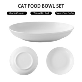 Ceramic Cat Food Bowl Set - 4 Pack Healthy Wide Shallow Cat Dishes Cat Plates for Food and Water, Anti Whisker Fatigue Cat Feeding Bowls for Pet Puppy Kittens, Dishwasher Microwave Safe, 5.8 In, White