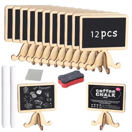Mini Chalkboard Signs Set, 12Pcs Small Black Chalkboard Signs for Labeling, Stand Eraser Small Wooden Blackboards, Blackboards for Message Signs (Style 1)