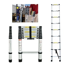 Telescoping Ladder 8FT Extension Ladders for Home, Aluminum Telescopic Extendable Ladder, Collapsible Ladder with Locking Mechanism, Multi-Purpose Ladder for Roof Ceiling Loft Rv, 330 Pound Capacity