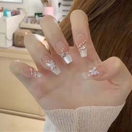 ALLEVG Nail Tips, 30 Pieces, Magnetic Type, Long, Pink Gradient, 3D, Butterfly, Spring, Summer, Medium, Popular, Japanese Style, Cute, Simple, Stylish, Coming-of-Age Ceremonies, School Entrance