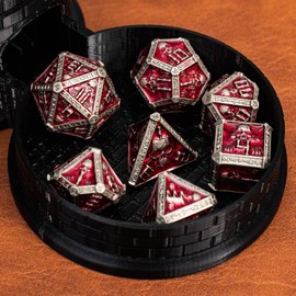 Premium Metal DND Dice Set with Skull Design - 4 Sided to 20 Sided, Zinc Alloy with Resin Coating to Protect, Balance Weight for Fair Roll, Perfect for DND MTG Dice TTRPG, with A Metal Box (Barbarian)