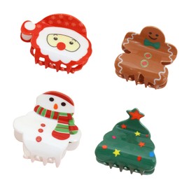 BORFUE 4pcs Christmas Hair Accessories Christmas Hair Clips Mini Santa Gingerbread Man Snowman Xmas Tree Hair Jaw Clips for Women Girls