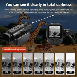GarveeLife Night Vision Monocular Digital Infrared Monocular with 3800mAh Rechargeable Battery, IP54 Waterproof 7 Levels Infrared Adjustable Night Vision Device