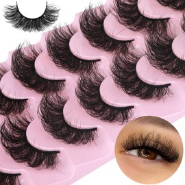 False Eyelashes Full Lashes Mink Wispy Thick Volume Eye Lashes Curly Strip Lashes Extensions Natural Dramatic 20MM Long 7 Pairs Fake Eyelashes Pack