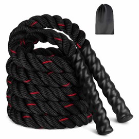 Heavy Skipping Rope, Fitness Ropes, Battle Ropes, 280 cm/0.6 kg, Weighted Skipping Rope, Training Rope with Training Post for Strength Building, Muscle Training and Full Body Fitness (Black Red)