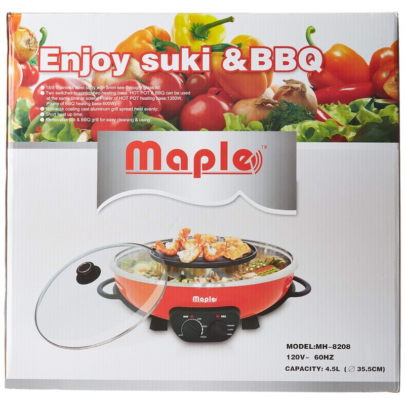 Maple Enjoy Suki Electric Hot Pot Shabu with Korean BBQ