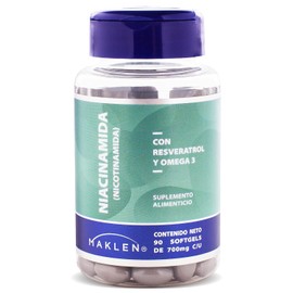Maklen Niacinamida con Resveratrol - Nicotinamida con Resveratrol y Omega 3- Potente Formula Antioxidante y Bienestar Celular, Energia y Salud de la  