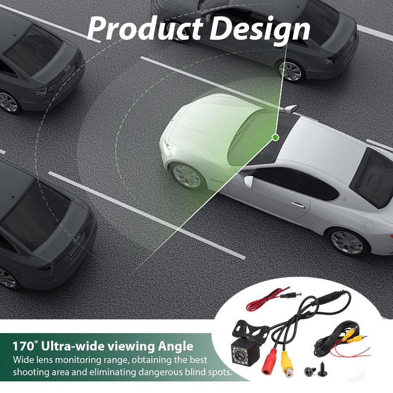 Car Backup Camera Reversing Camera with 12-LED Night Vision, Waterproof