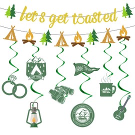 Refavor Camp Bachelorette Party Decorations - 10PCS Let’s Get Toasted Banners Camping Bachelorette Hanging Swirls Decorations Camping Bachelorette Party Decor Supplies Camp Themed Bachelorette Party