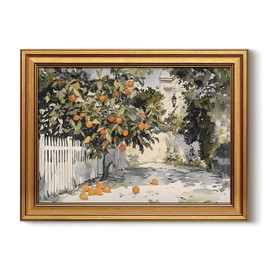 HUARCEY Gold Framed Vintage Wall Art for Living Room Country Orange Trees Earthy Room Decor Aesthetic Oil Painting Wall Picture Farmhouse Canvas Print Artwork for Kitchen Bedroom Bathroom Decor 12x16