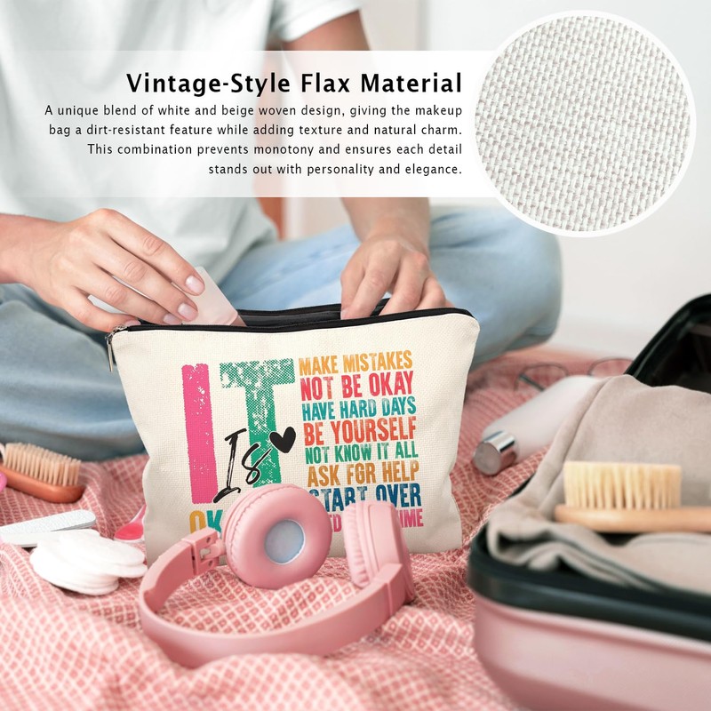 LIANGW It Is Okay to Inspirational Mental Health Makeup Bag,