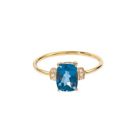 YoTreasure London Blue Topaz & White Topaz Promise Ring Solid 14K Yellow Gold Jewelry Gift for Women