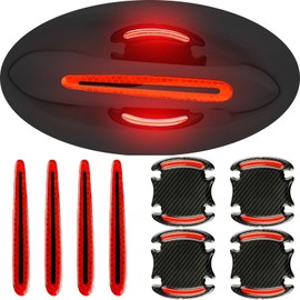 8Pcs Car Door Handle Cup Protector Carbon Fiber Anti-Scratches Protector Universal for Most Car Handles Reflective Sticker (Red)