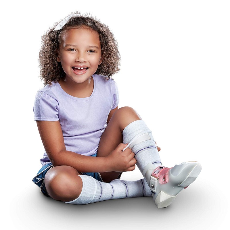Core-Spun Patterned Child AFO Socks by SmartKnit®-Thin Line - White/Grey/Purple