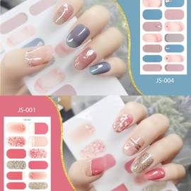 14 Sheets French Nail Wraps Stickers Marble Star Flower Curve Wave Nail Polish Strips Designs 3D Self-Adhesive Colour Full Nail Art Stickers Glossy Multi Color Gel Nail Strips for Women Manicure