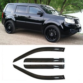 Kucaruce 94084 Original Side Window Visor Deflector Rain Guard,Outside Mount Tape-on Shatterproof Dark Smoke,4pc Window Shades fit for 2009-2015 Honda Pilot