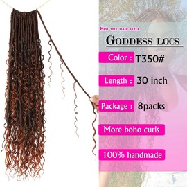 Goddess Locs Crochet Hair 30 Inch Faux Locs Crochet Pre-looped Boho Faux Locs with Curly Ends 8 Packs Long Bohemian River Locs Crochet Hair for Black Women(30Inch,T350)