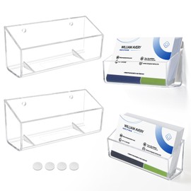 Acrylic Business Card Holder, 2 Pack Wall Mount Name Card Holder, Office Calling Cards Display Holder Stand, Visiting Cards Desktop Organizer for Wall Mount or Place on Desk, Fits 40-60 Business Cards