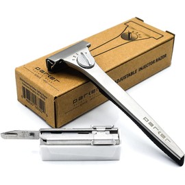 Parker Injector Razor (Single Blade Specification/20 Replacement Blades Included), Dial Type, Adjustable Blade Exposure (Smooth/Deep Shave), Stainless Steel, Razor Shaving for Men Parker