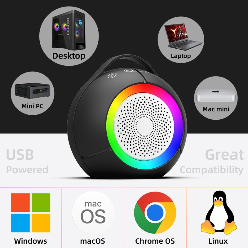 Computer Speakers for Desktop/PC/Laptop, USB Plug-N-Play Speakers with Dynamic RGB