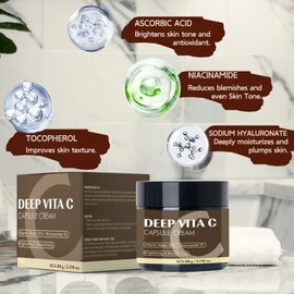 Deep Vita C Capsule Cream - Brightening Face Cream for Dull Skin, Collagen Hydra Core Cream with 5% Niacinamide & Vitamin C, Reduce Uneven Skin Tone and Wrinkles, Antioxidant Firming Moisturiser