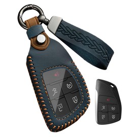 YINEOR for GMC Key Fob Cover Leather Car Key Case Protector Keychain Smart Key Fob Holder Compatible for Chevy Silverado 1500 LT for GMC Sierra Yukon Suburban Tahoe Denali Buick Encore (Blue)