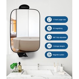 TOUCHBeauty Shower Mirrors for Men, 3X Magnification Shaving Mirror with Razor Holder, Bathroom Accessories for Men & Women 11" Size Version2.0